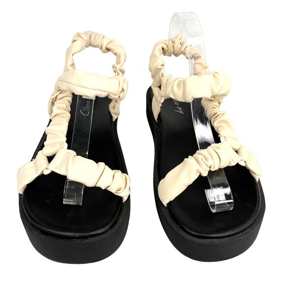 Circus NY Harlene Cream Black Comfort Platform Scrunch Sandals 8 - Picture 2 of 10
